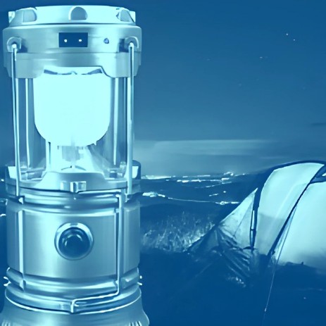 se muestra una lampara para campismo junto a una tienda de campaña